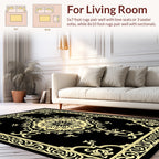Black Gold Floral Scrollwork Medallion Rug