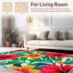 Vibrant Tropical Hibiscus Flower Pattern Rug