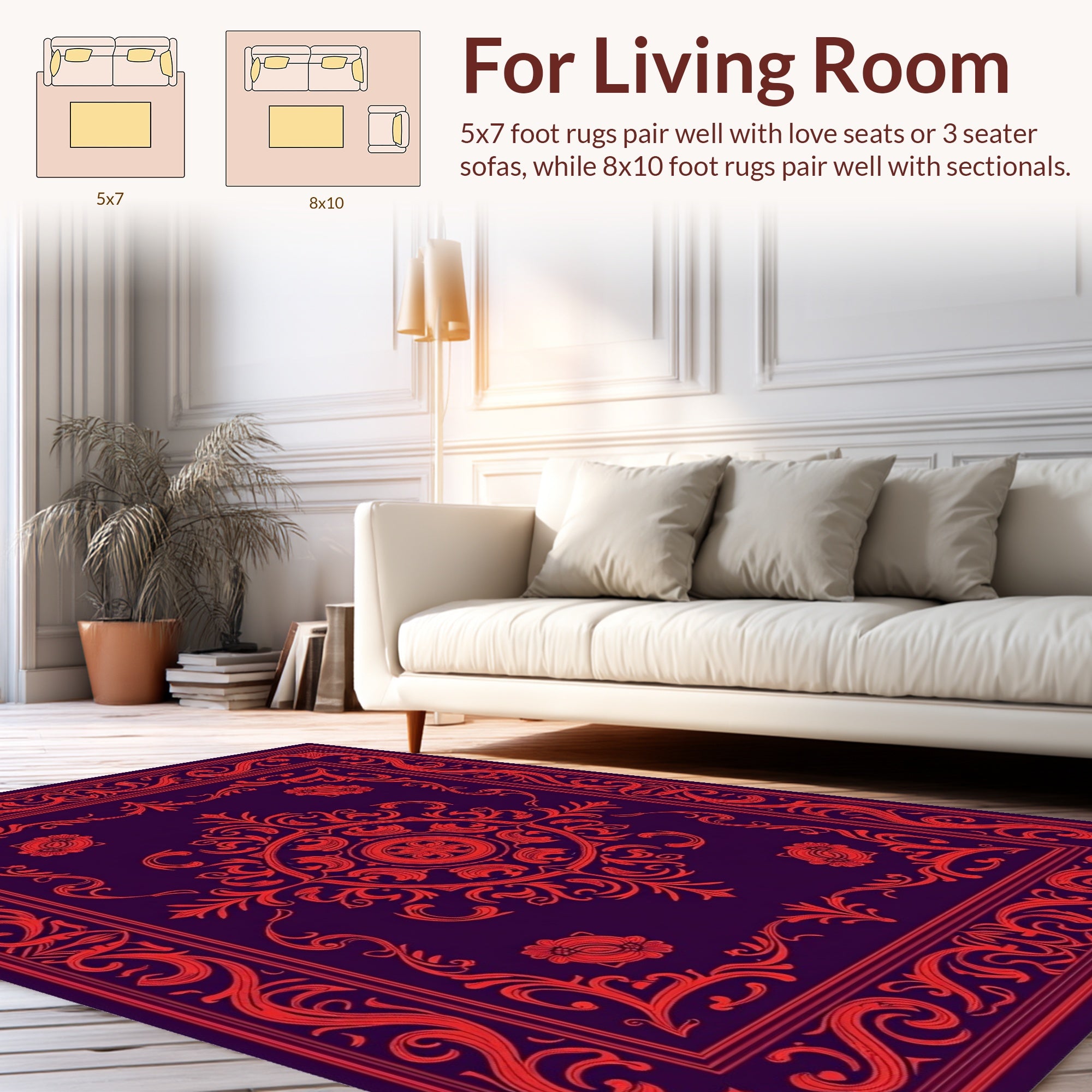 Rich Red Paisley Vine Pattern Rug
