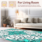 Intricate Teal Floral Scroll Design Rug