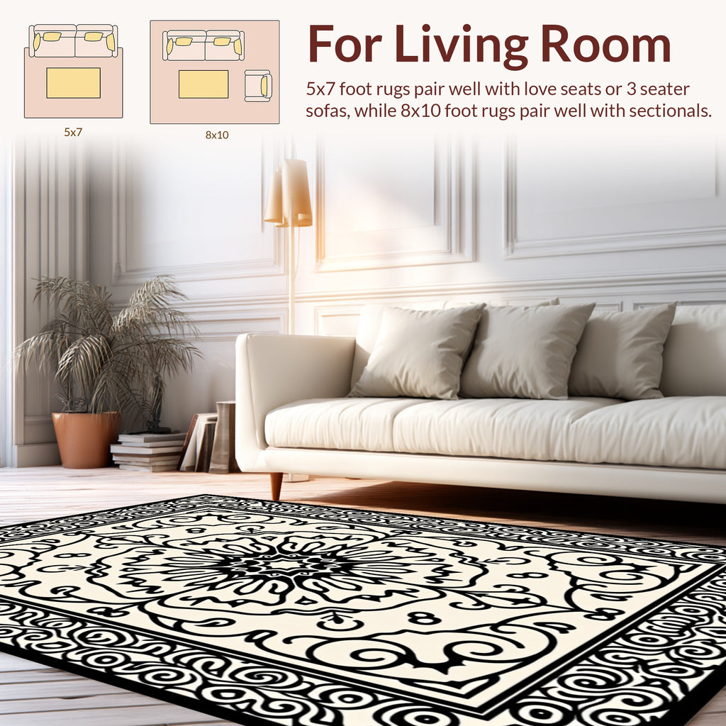 Ornate Floral Scroll Work Design Rug