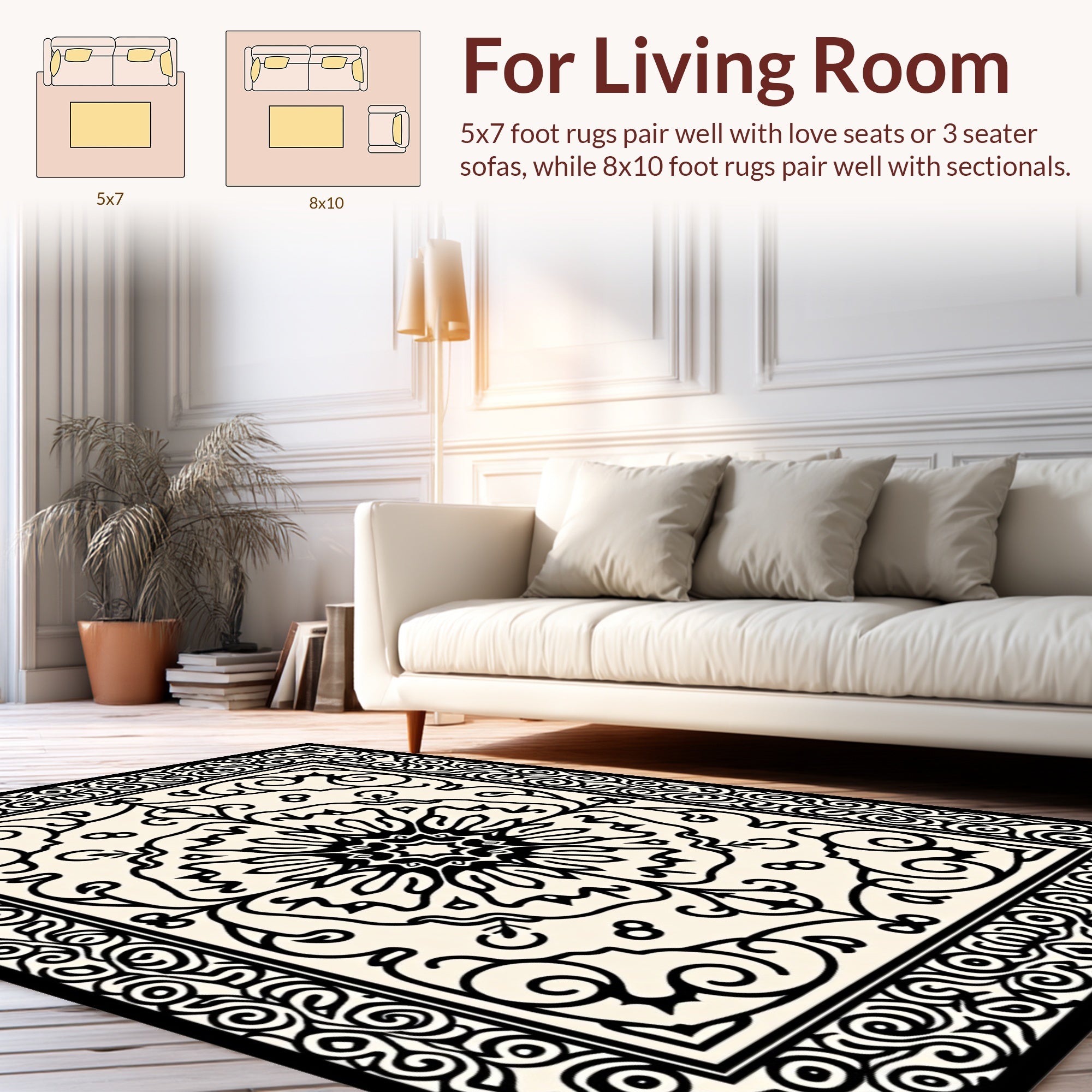 Ornate Floral Scroll Work Design Rug