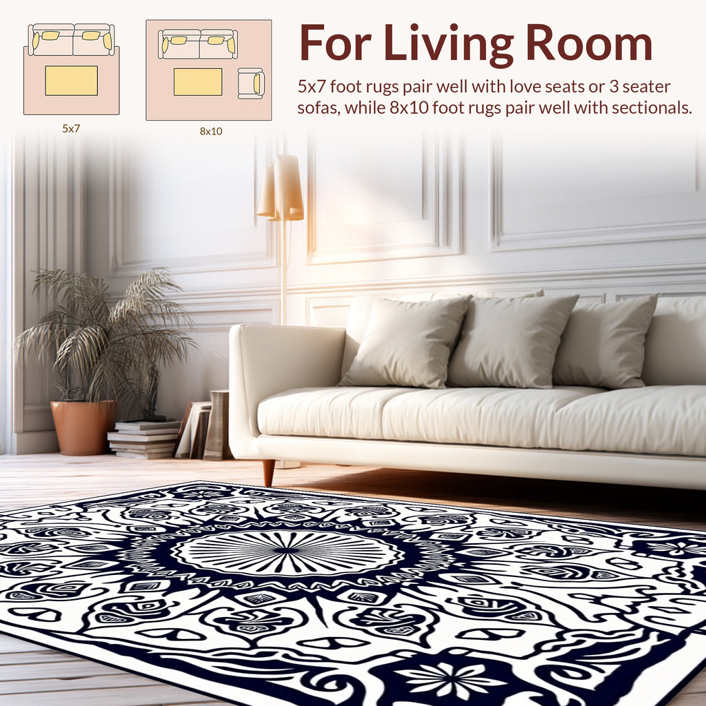 Elegant Mandala Floral Patterned Rug