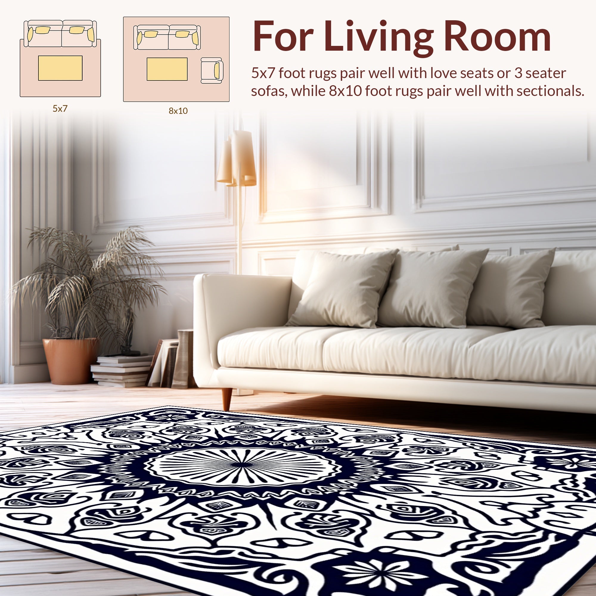Elegant Mandala Floral Patterned Rug