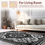 Black White Elaborate Floral Medallion Rug