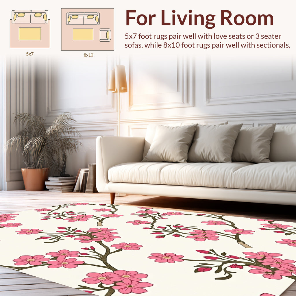 Pink Blossom Branches Detailed Pattern Rug