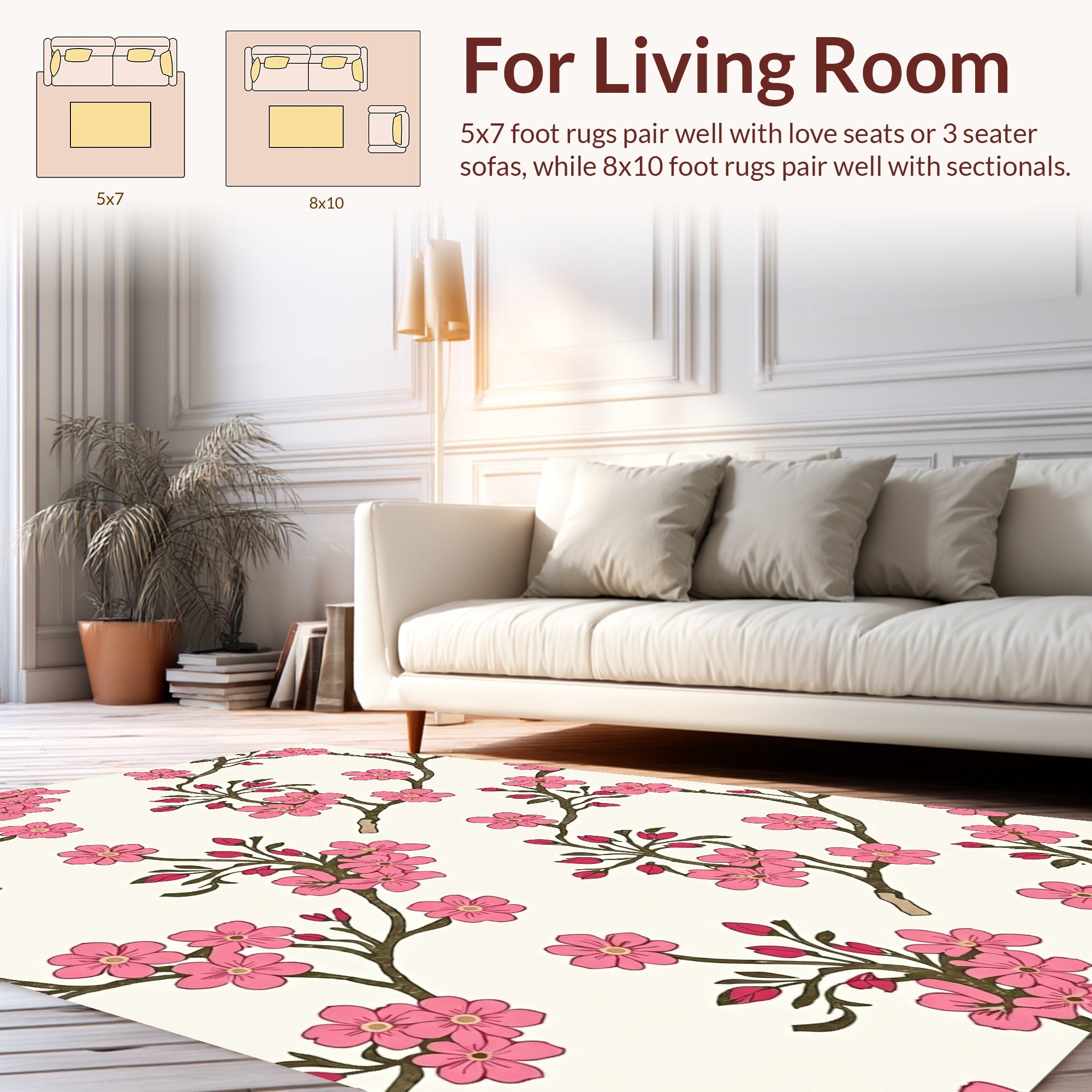 Pink Blossom Branches Detailed Pattern Rug