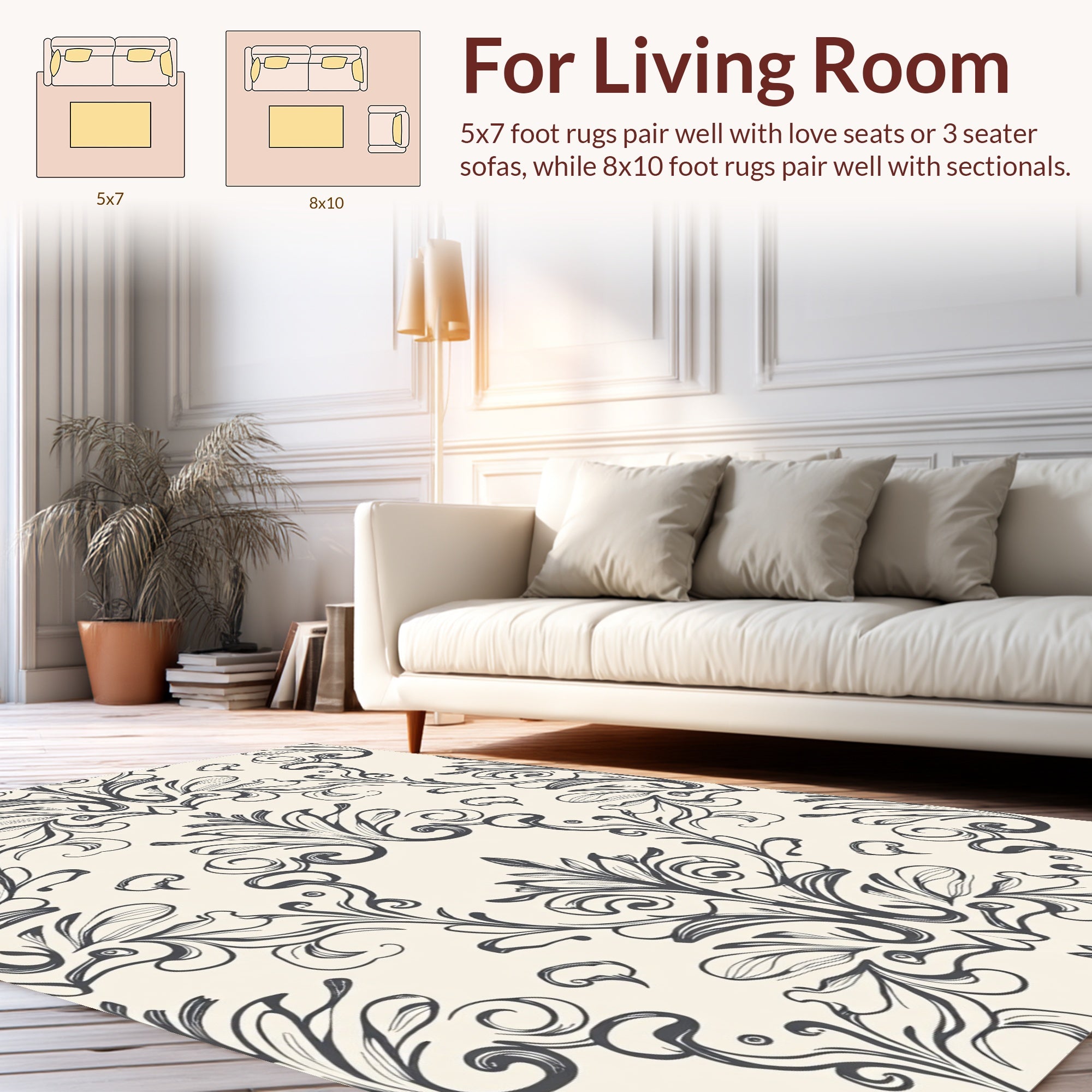 Classic Scrollwork Floral Pattern Rug