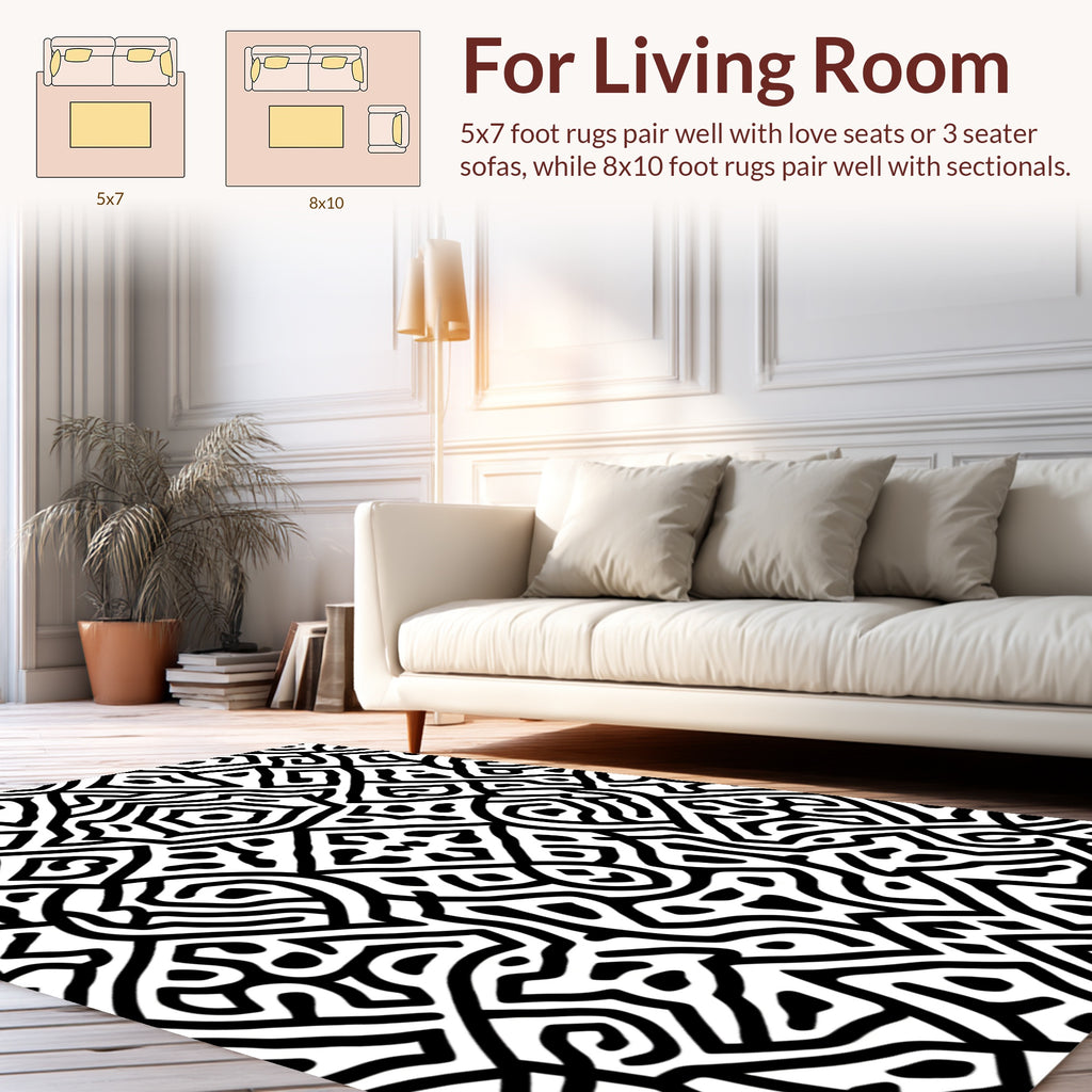 Intricate Tribal Black and White Pattern Rug
