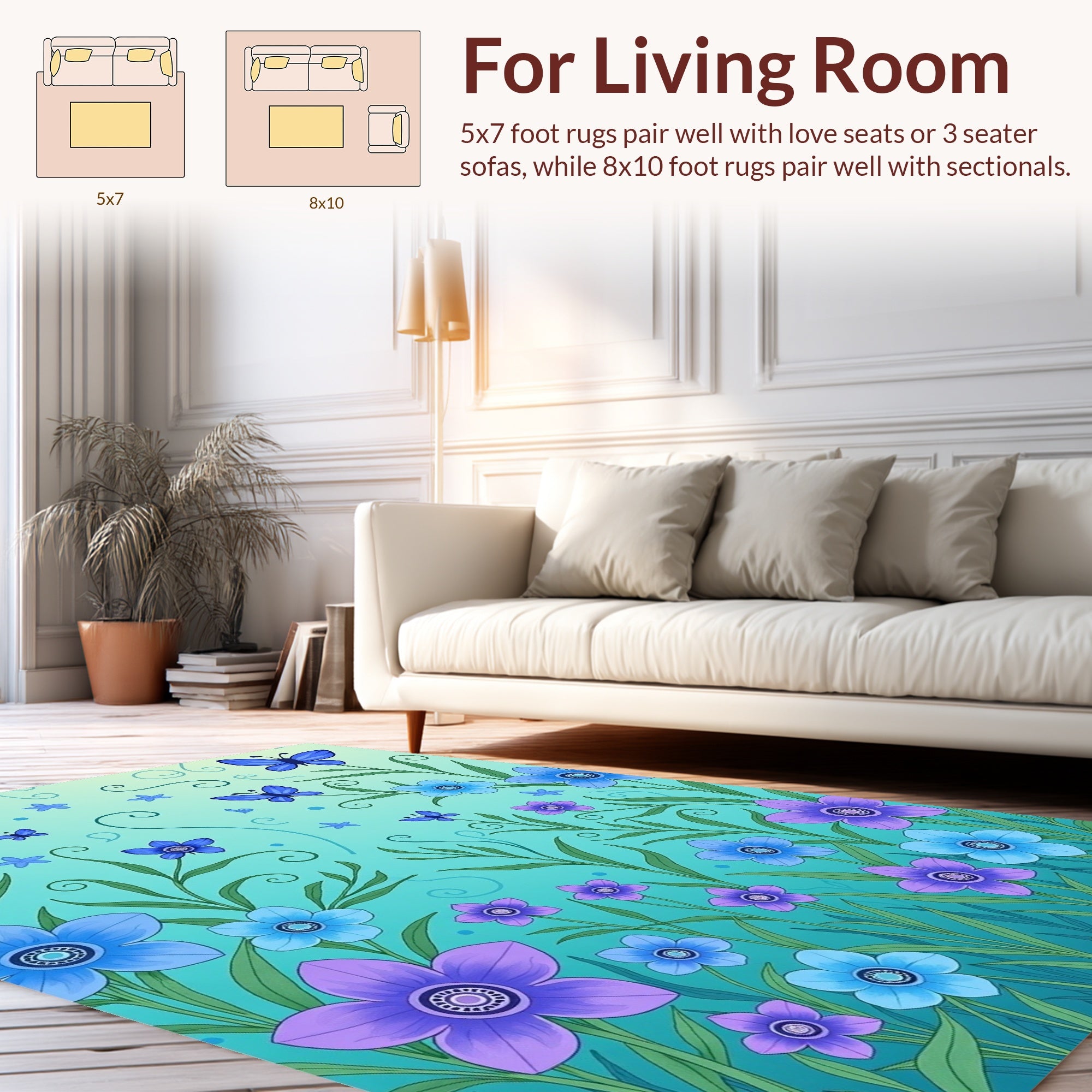 Whimsical Butterflies Flowers Garden Pattern Rug