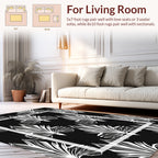 Art Deco Abstract Black White Leaf Scroll Rug