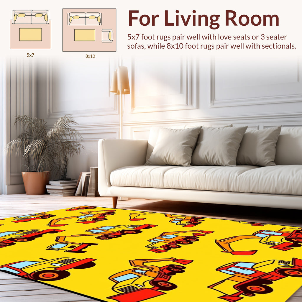 Construction Vehicle Playful Yellow Pattern Rug