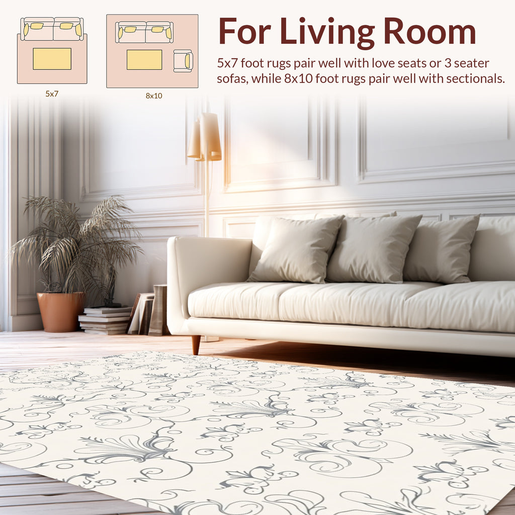 Elegant Scrollwork Floral Pattern Design Rug