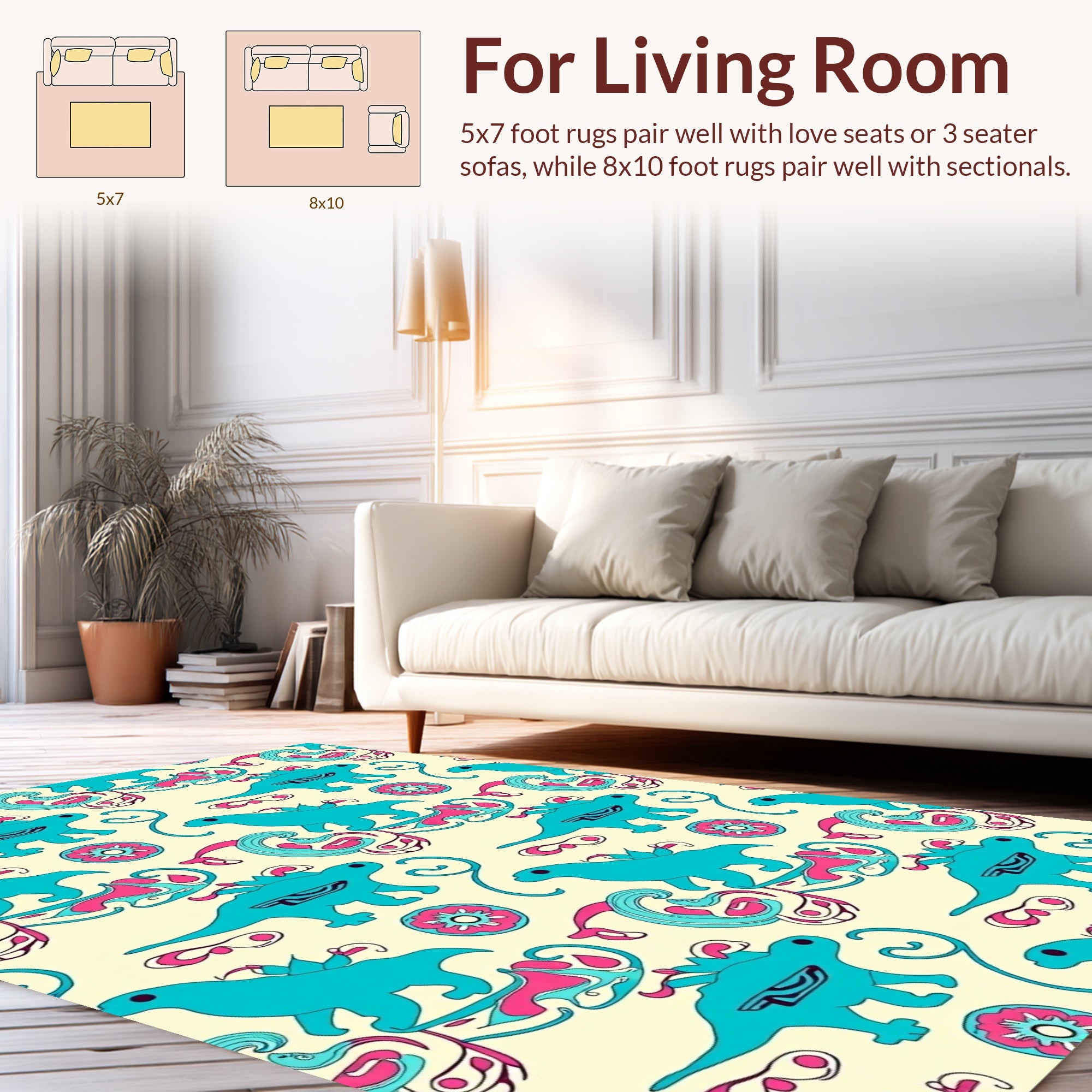 Dinosaur Rococo Swirl Design Rug