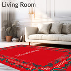 Festive Red Green Floral Border Rug