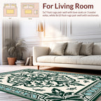 Traditional Green Floral Medallion Design Rug