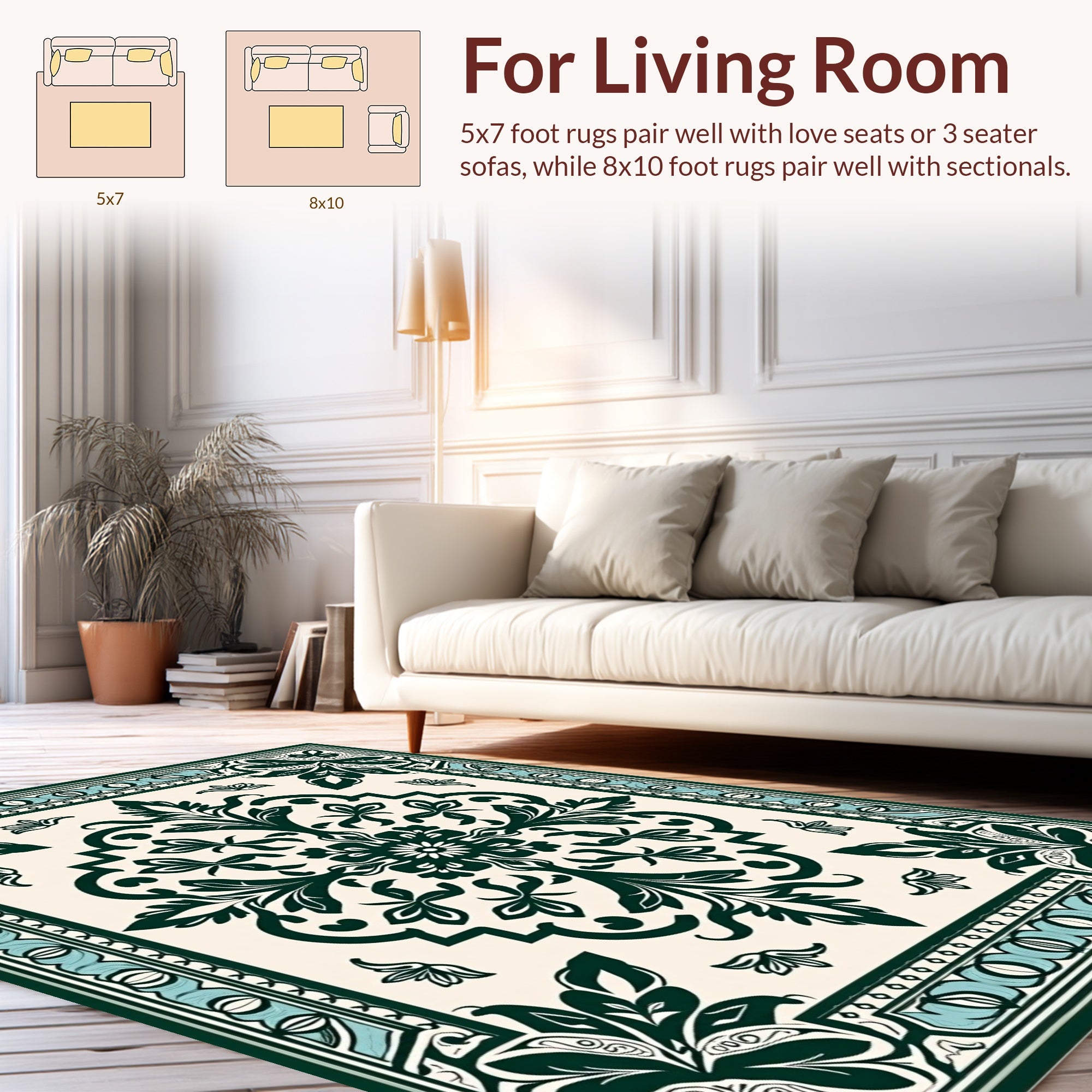 Traditional Green Floral Medallion Design Rug