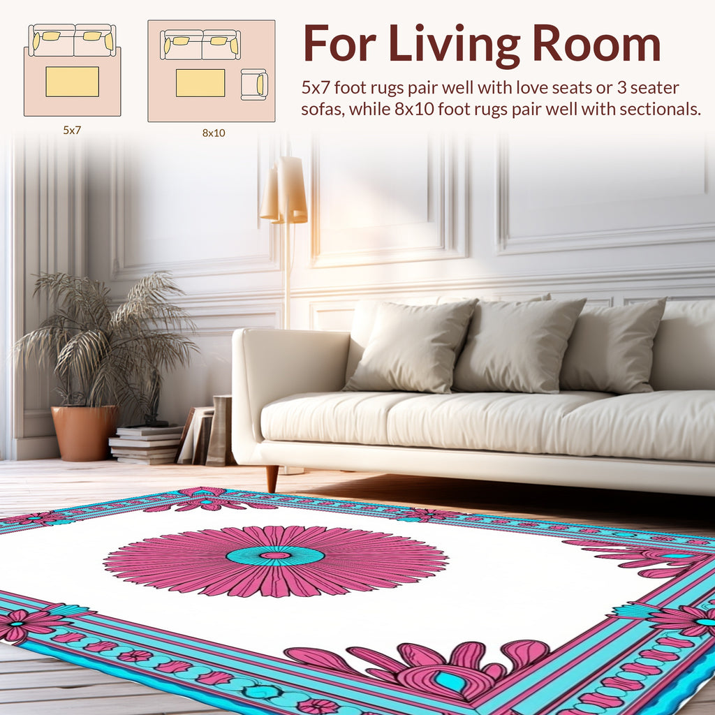 Bold Floral Frame Geometric Pattern Rug