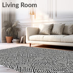 Black White Geometric Maze Pattern Rug
