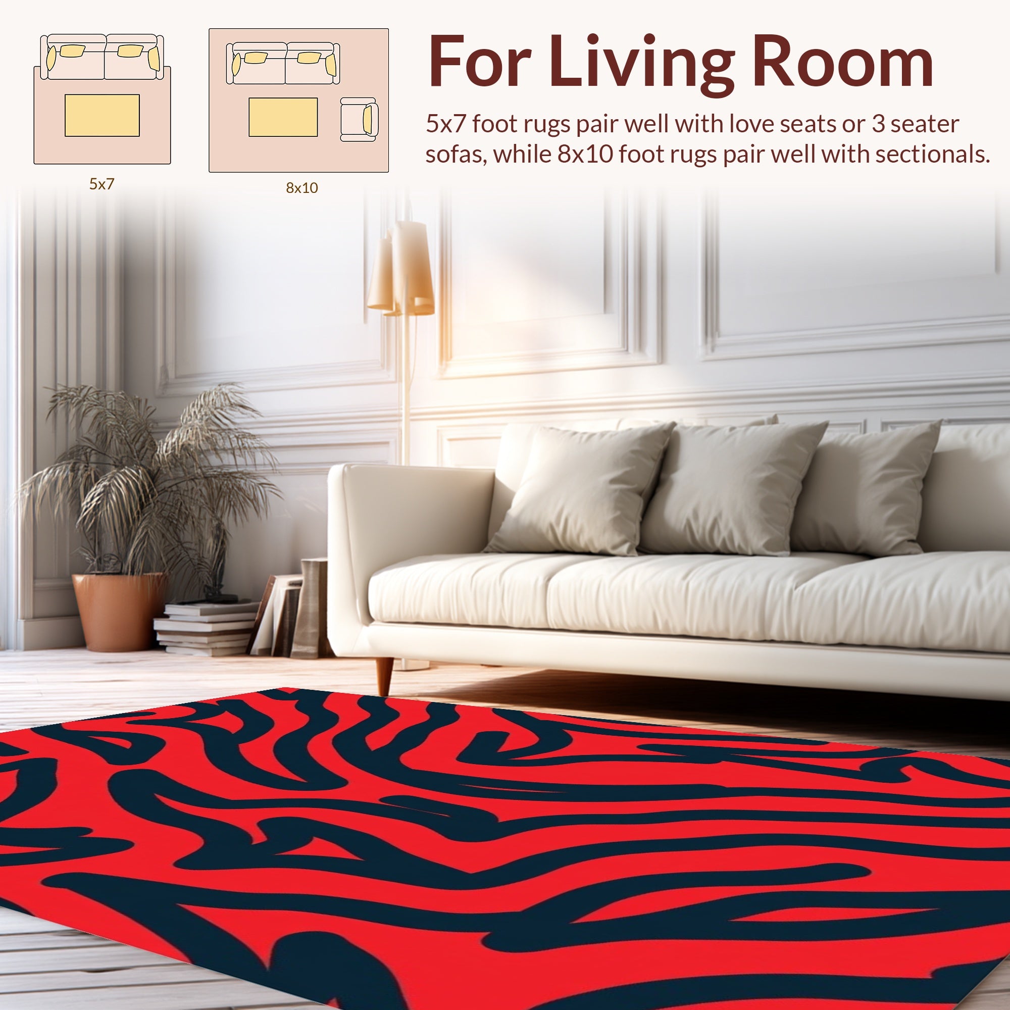 Abstract Wavy Red Blue Pattern Rug