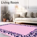 Dark Blue Floral Vine Pink Border Rug