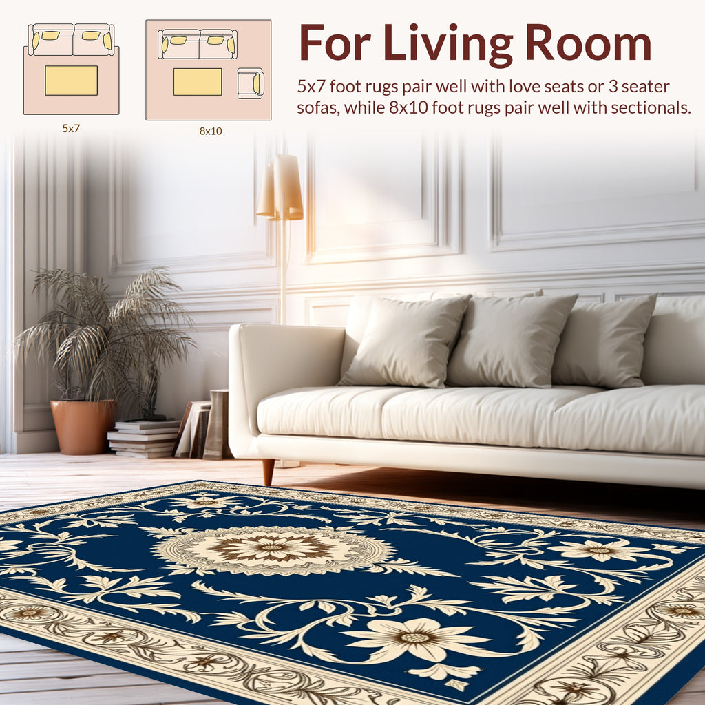 Elegant Floral Vintage Cream Border Rug