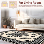 Ornate Black Floral Damask Border Rug
