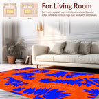 Abstract Blue Floral Orange Textured Design Rug