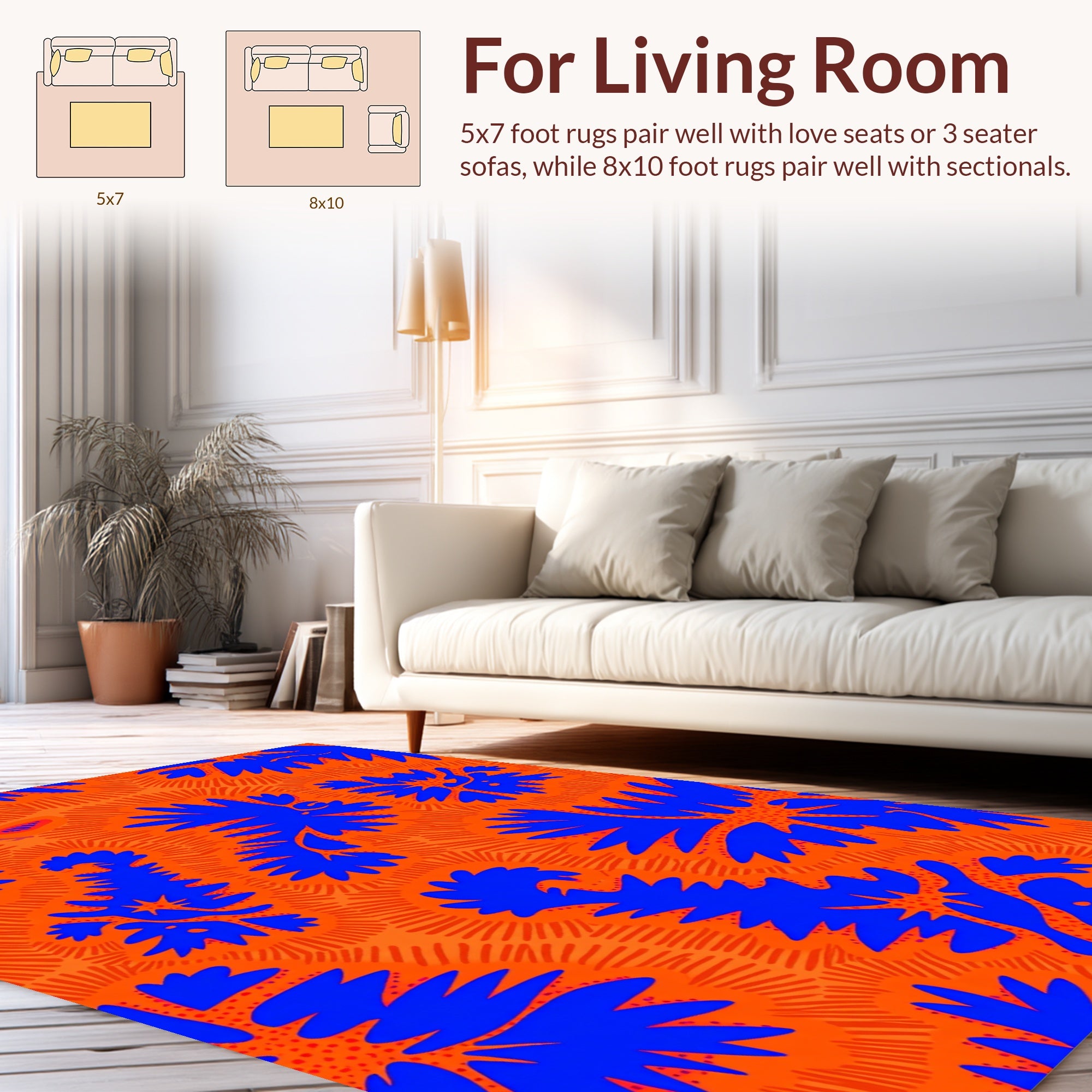 Abstract Blue Floral Orange Textured Design Rug