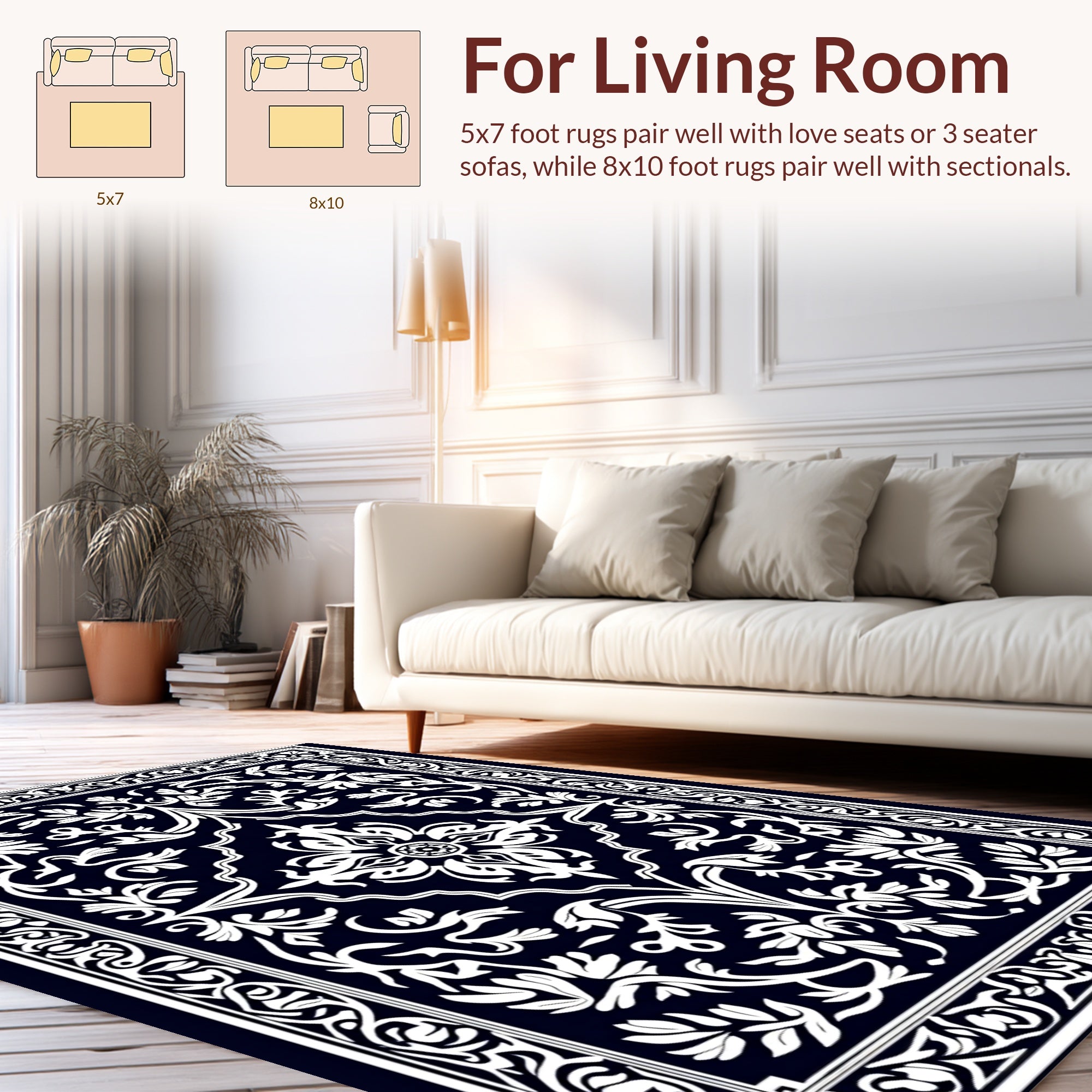 Elegant White Floral Bordered Rug
