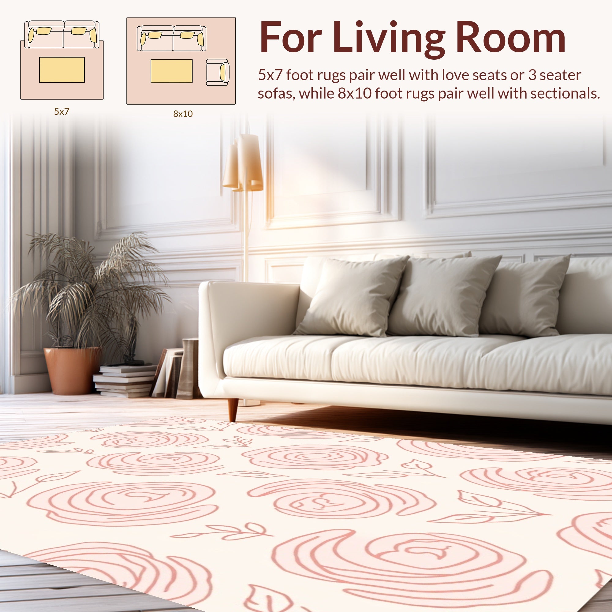 Delicate Rose Blooms Line Art Rug