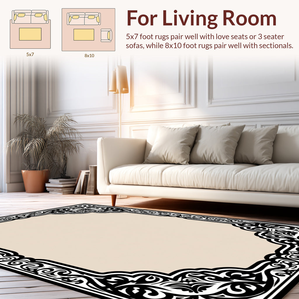 Ornate Black and White Contours Rug