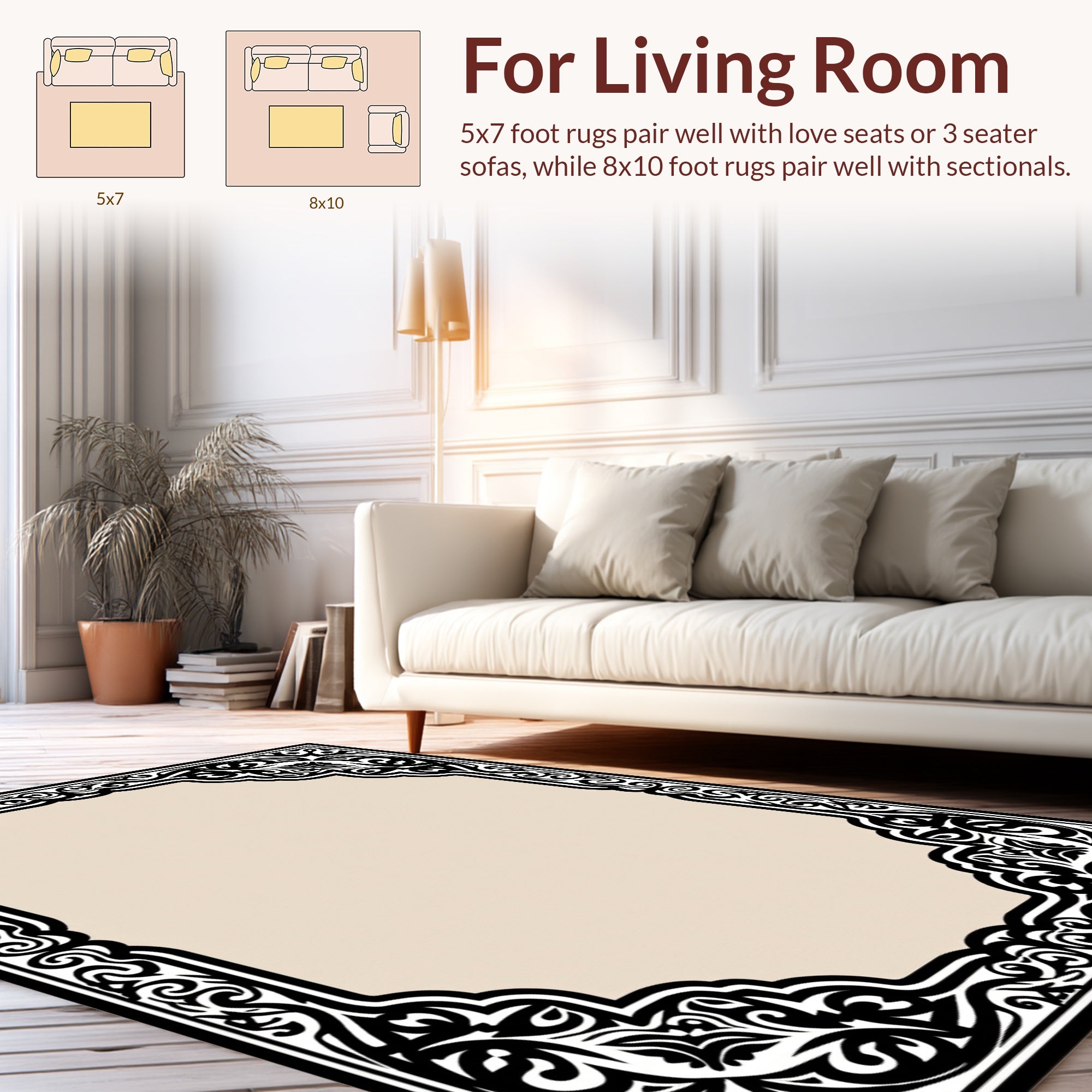 Ornate Black and White Contours Rug