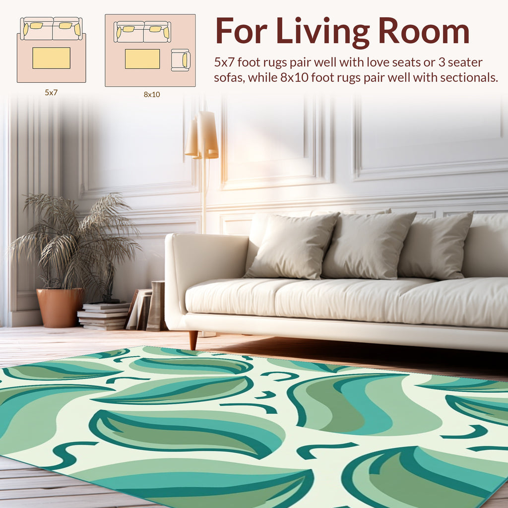 Teal Leafy Organic Wave Pattern Rug