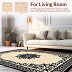 Intricate Black Floral Centerpiece Border Design Rug