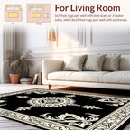 Black Cream Floral Mandala Pattern Rug