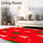 Red Festive Evergreen Trees Snowflakes Rug