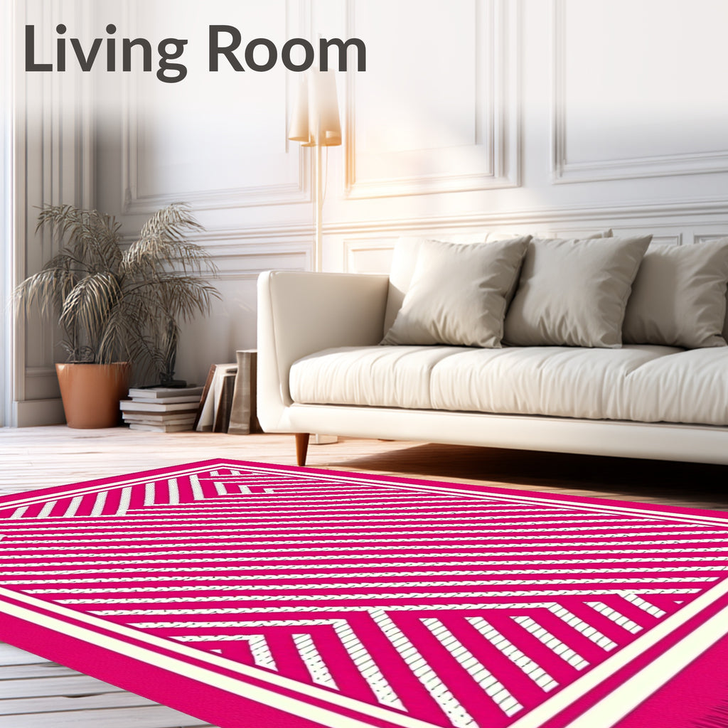 Vibrant Pink Geometric Diagonal Stripe Rug