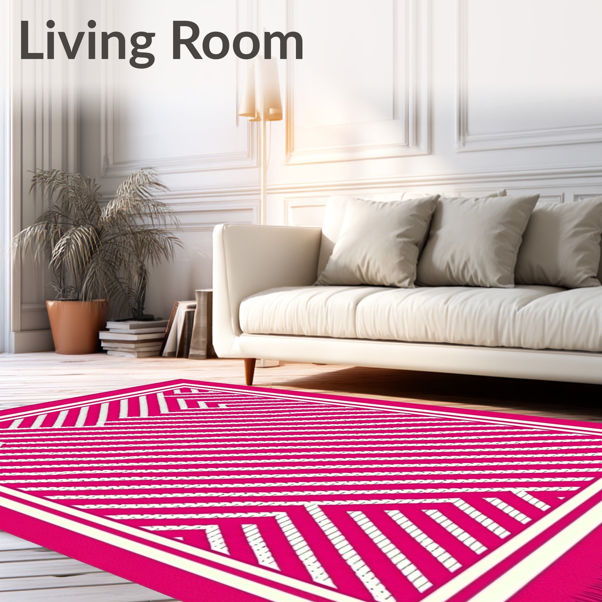 Vibrant Pink Geometric Diagonal Stripe Rug
