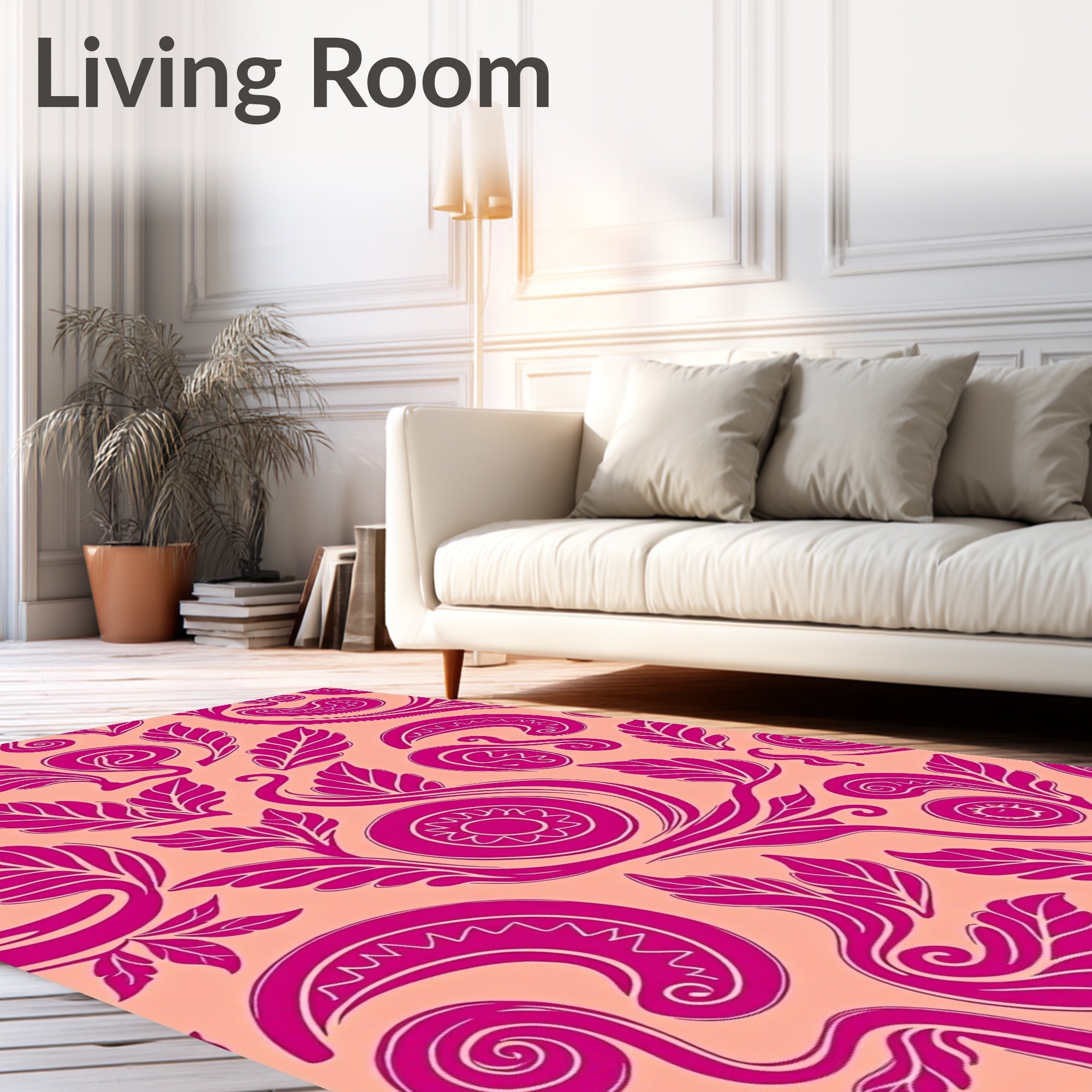 Vibrant Fuchsia Swirl Leaf Pattern Rug