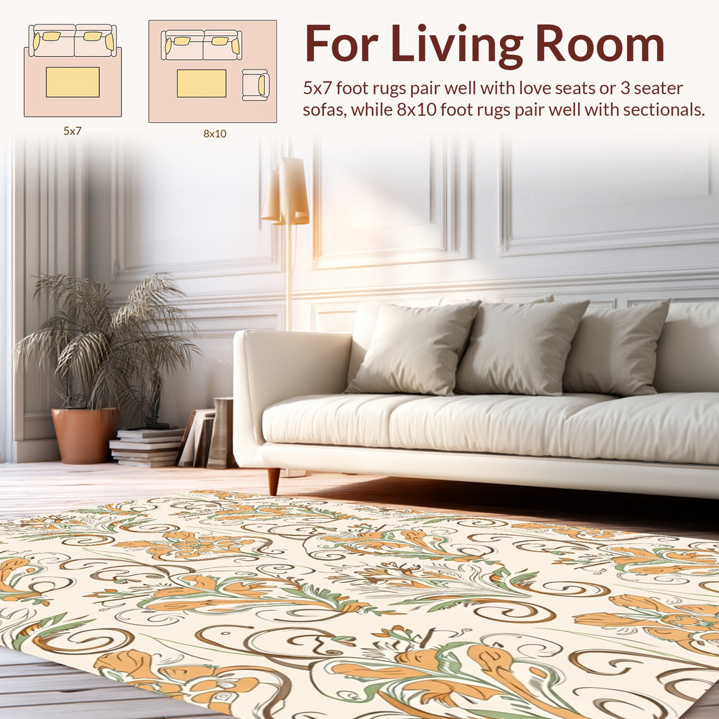 Floral Swirls Damask Pattern Design Rug