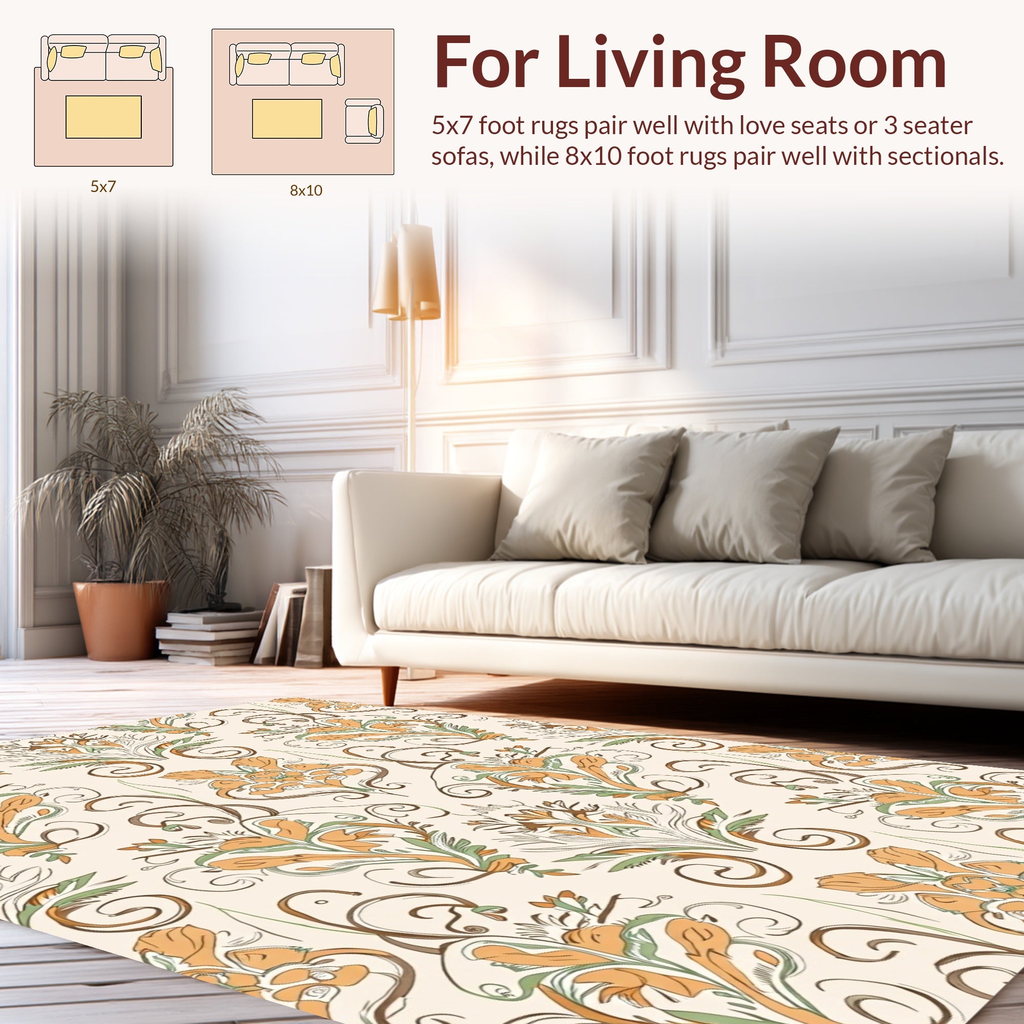 Floral Swirls Damask Pattern Design Rug