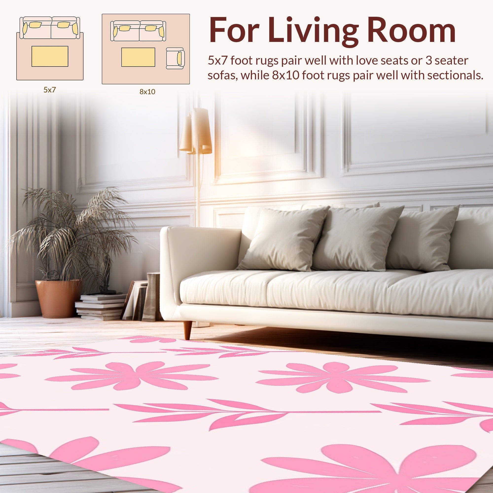 Pink Floral Leaf Pattern Rug