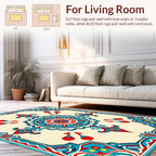Vibrant Blue Red Floral Mandala Pattern Rug