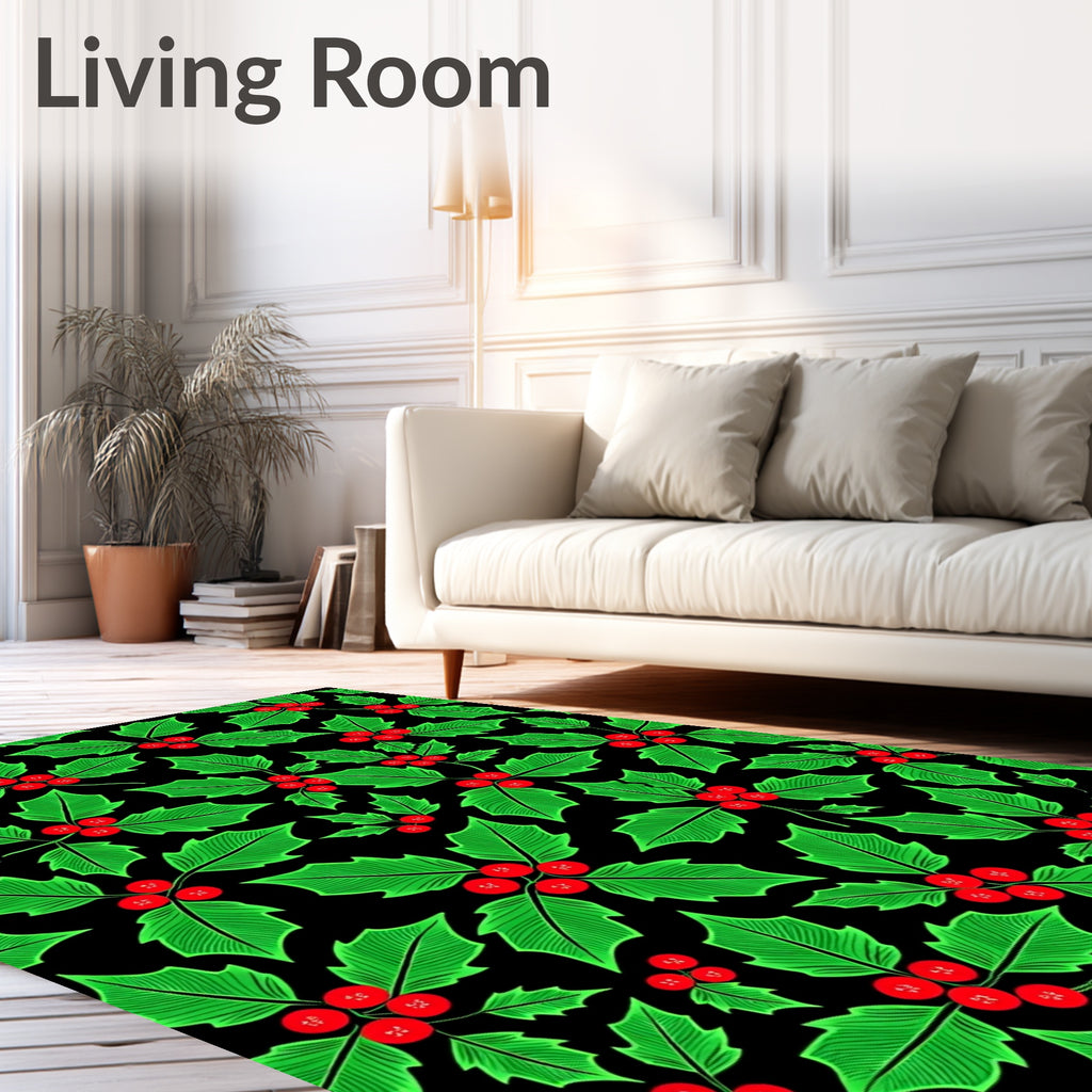 Classic Red Berry Holly Leaves Rug