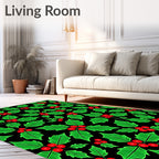 Classic Red Berry Holly Leaves Rug