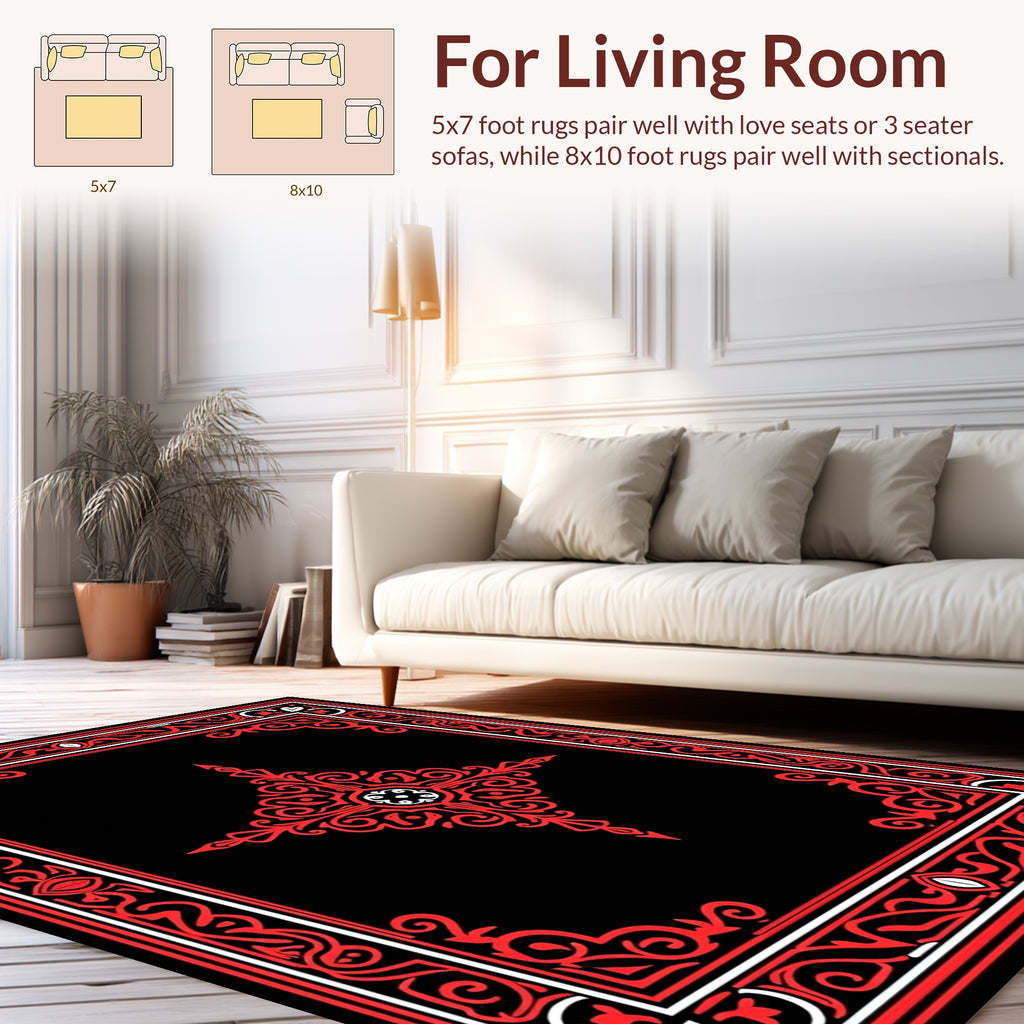 Bold Red White Ornamental Design Rug