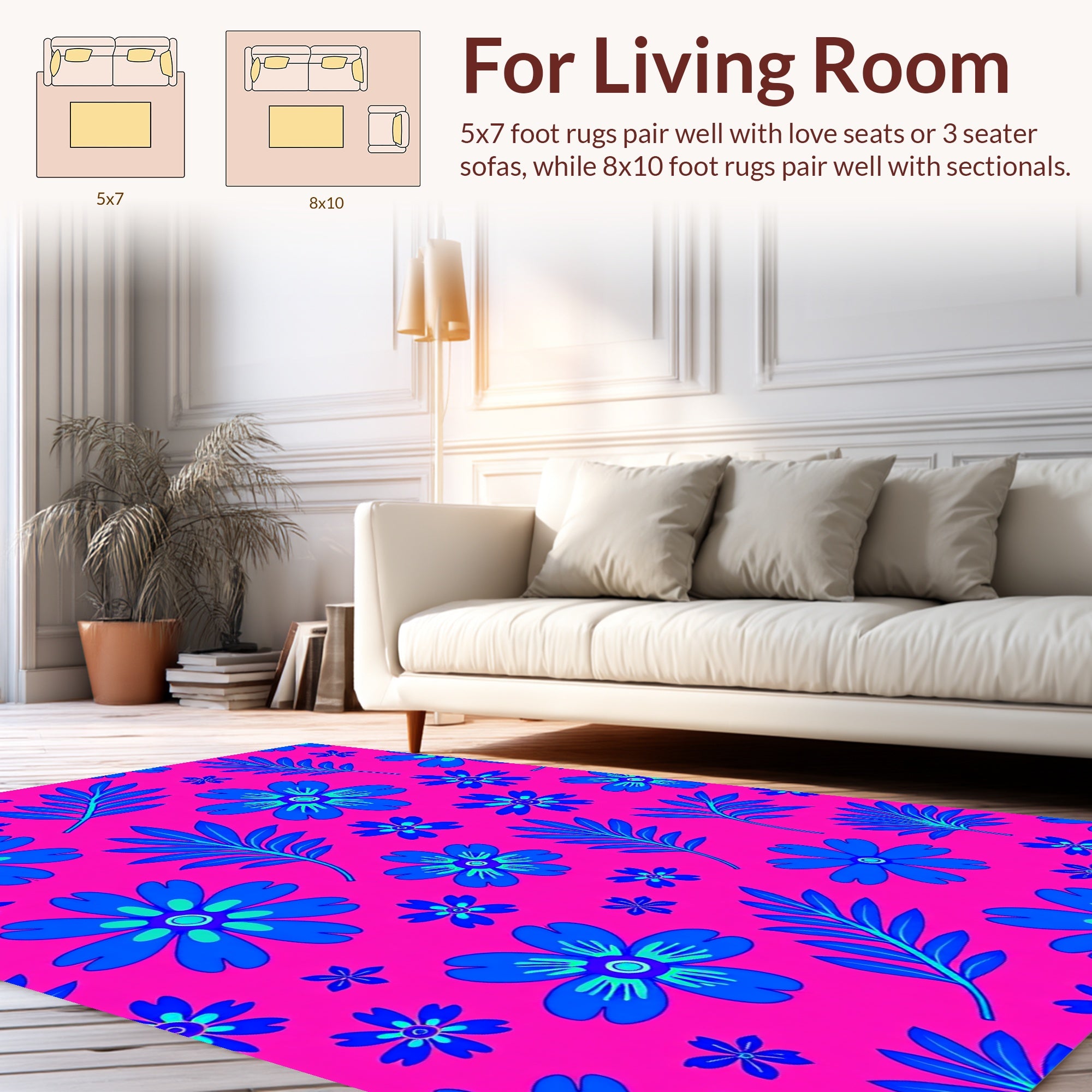 Bold Blue Floral Tropical Pattern Rug