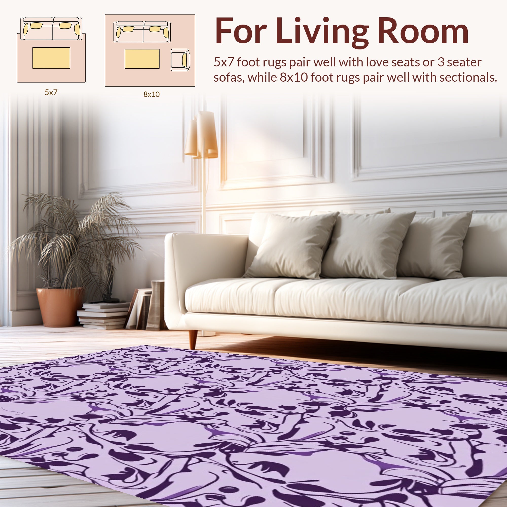 Artistic Purple Floral Swirl Pattern Rug