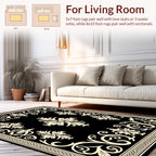 Elegant Black Floral Scrollwork Rug